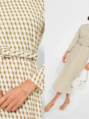 Tuckernuck Geometric Belted Midi Dress in Tan and Cream